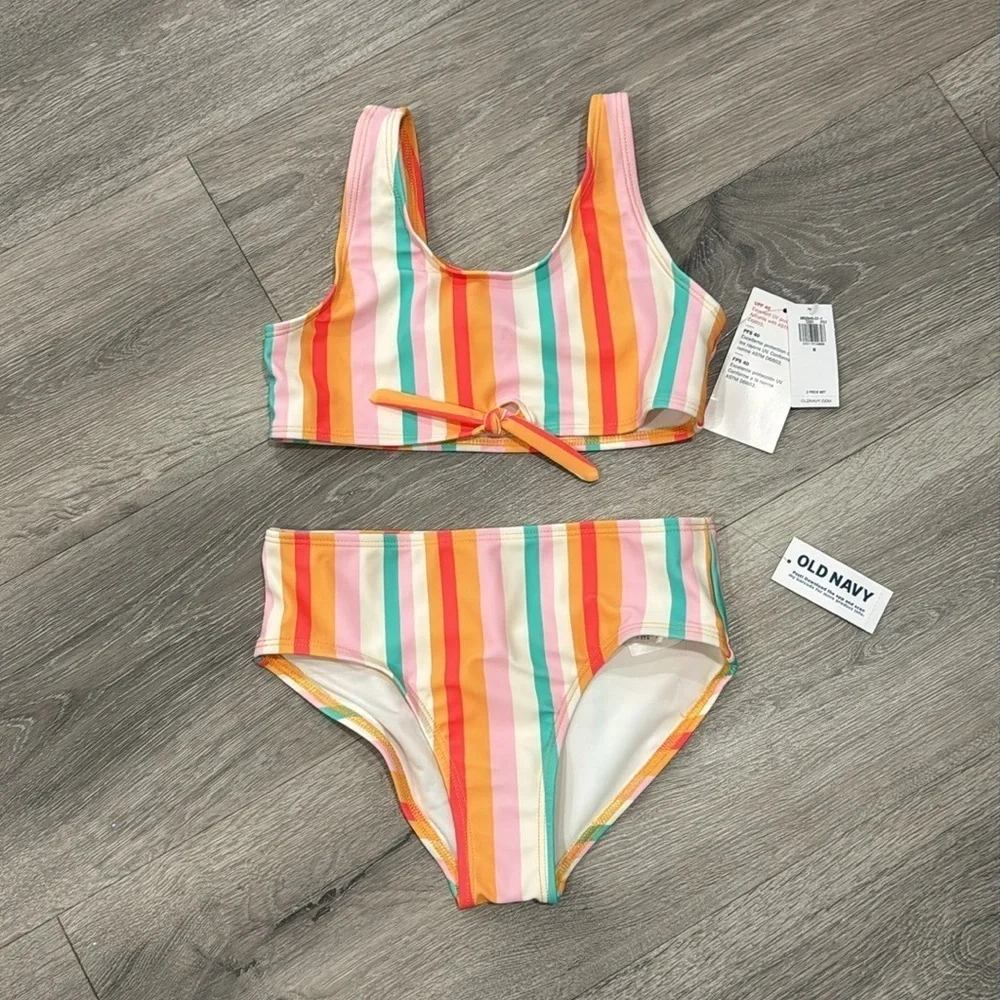 Girls Bikini Swimsuit 2 piece Set Colorful Stripe Old Navy Small 6-7